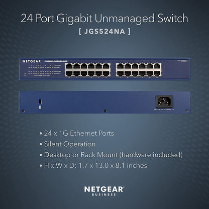 Netgear JGS524 24-Port | Rackmount Gigabit Ethernet Unmanaged Switch - Black (Like New)