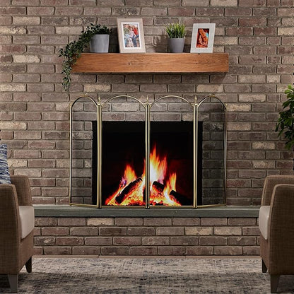 UniFlame S41010PB 4-Panel Polished Brass Fireplace Screen 52"x32" Classic (Like New)