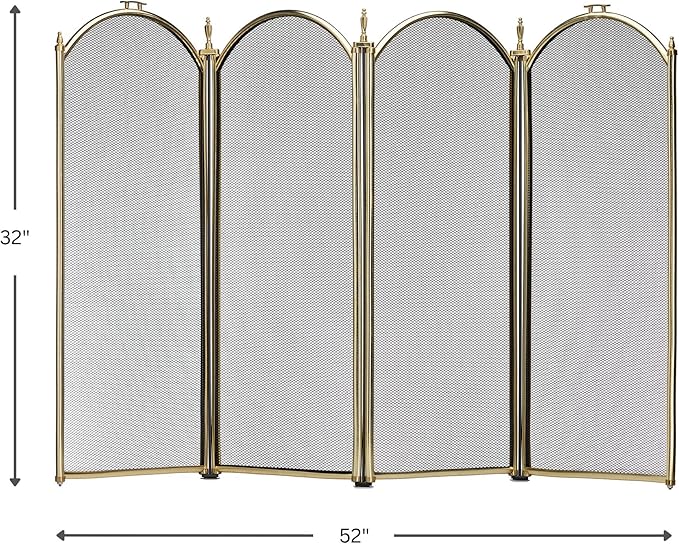 UniFlame S41010PB 4-Panel Polished Brass Fireplace Screen 52"x32" Classic (Like New)
