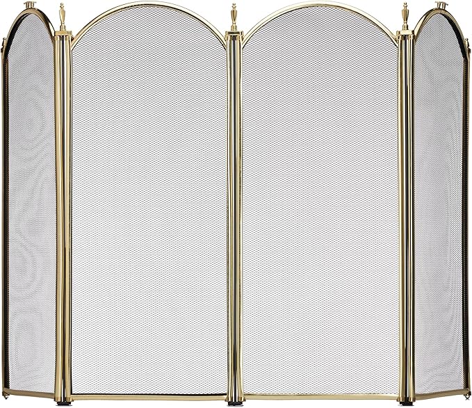 UniFlame S41010PB 4-Panel Polished Brass Fireplace Screen 52"x32" Classic (Like New)