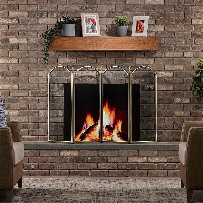 UniFlame S41010PB 4-Panel Polished Brass Fireplace Screen 52"x32" Classic (Like New)
