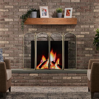 UniFlame S41010PB 4-Panel Polished Brass Fireplace Screen 52"x32" Classic (Like New)