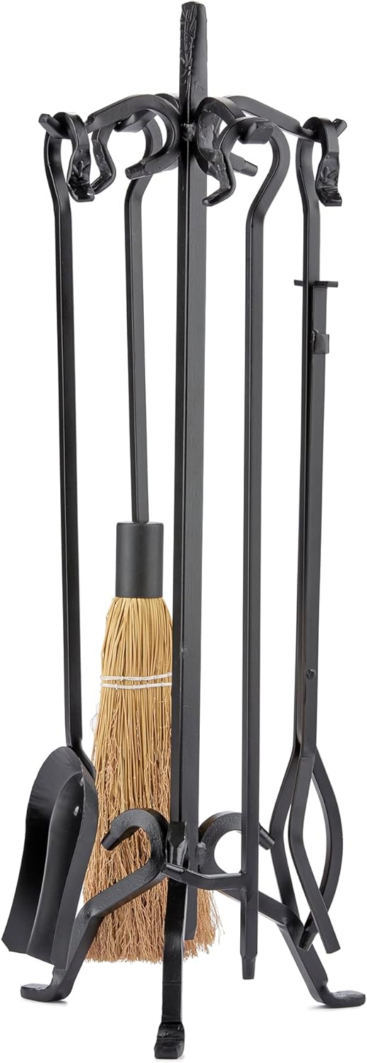 Uniflame F-1267 5pc Heavy Weight Black Lacquered Finish Wrought Iron Fireset (Used)