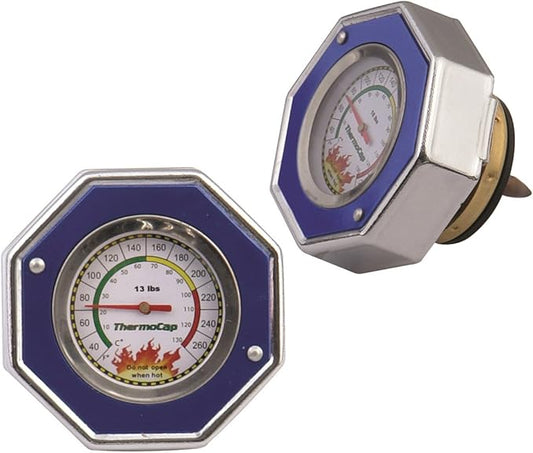 Mr. Gasket 2470B Domestic Thermocap 13 Psi with a Thermometer Element - Blue (New)
