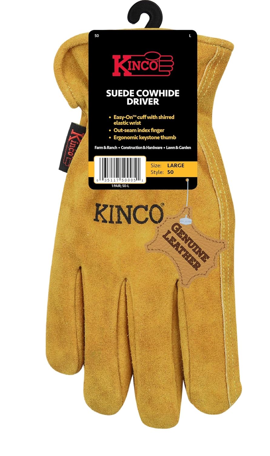 Kinco Unlined Suede Cowhide Leather Work Gloves, Golden Suede Cowhide - Large (Used)