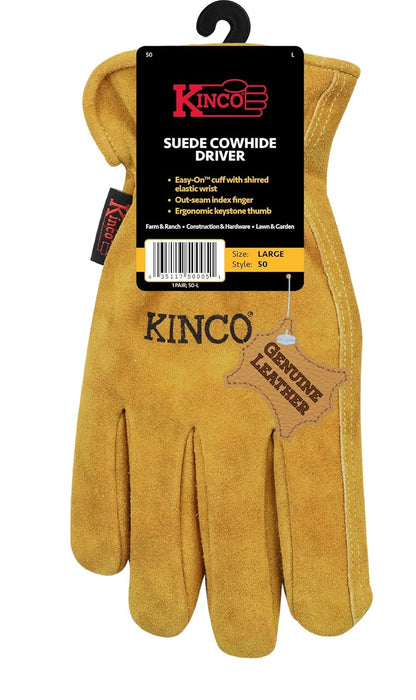 Kinco Unlined Suede Cowhide Leather Work Gloves, Golden Suede Cowhide - Large (Used)