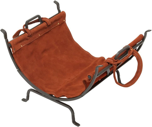 Uniflame W-1189 Olde World Iron Log Holder with Suede Leather Carrier - Red (New, Damaged Retail Box)
