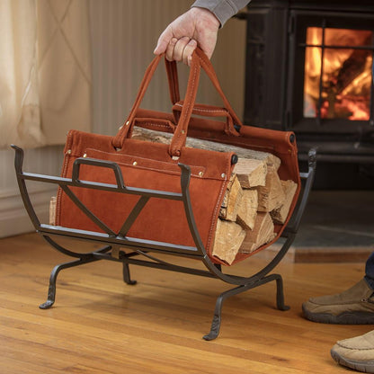 Uniflame W-1189 Olde World Iron Log Holder with Suede Leather Carrier - Red (New, Damaged Retail Box)