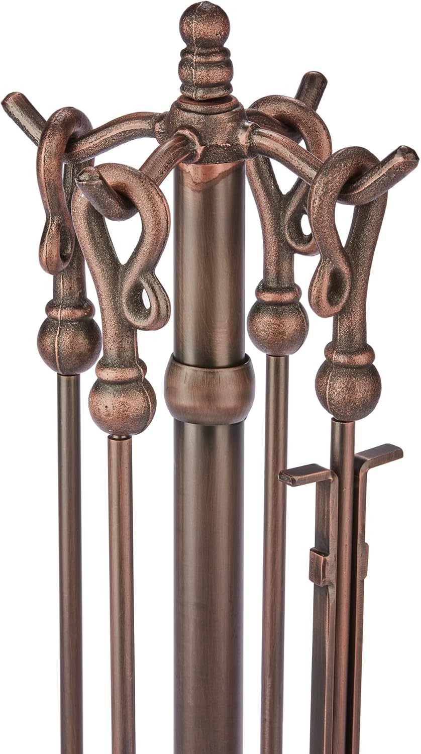 UniFlame, F-1657 5-PC Venetian Bronze Fireplace Tools Set w/ Heavy Crook Handles (Like New)