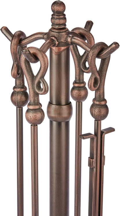 UniFlame, F-1657 5-PC Venetian Bronze Fireplace Tools Set w/ Heavy Crook Handles (Like New)
