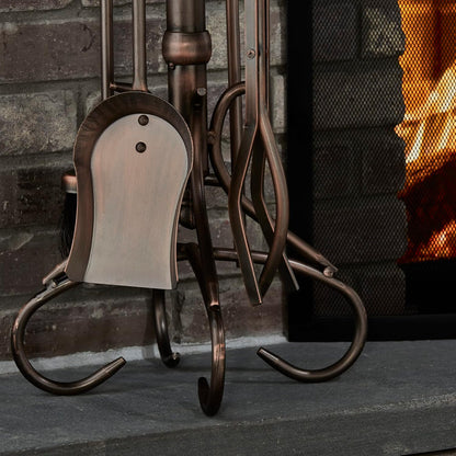 UniFlame, F-1657 5-PC Venetian Bronze Fireplace Tools Set w/ Heavy Crook Handles (Like New)