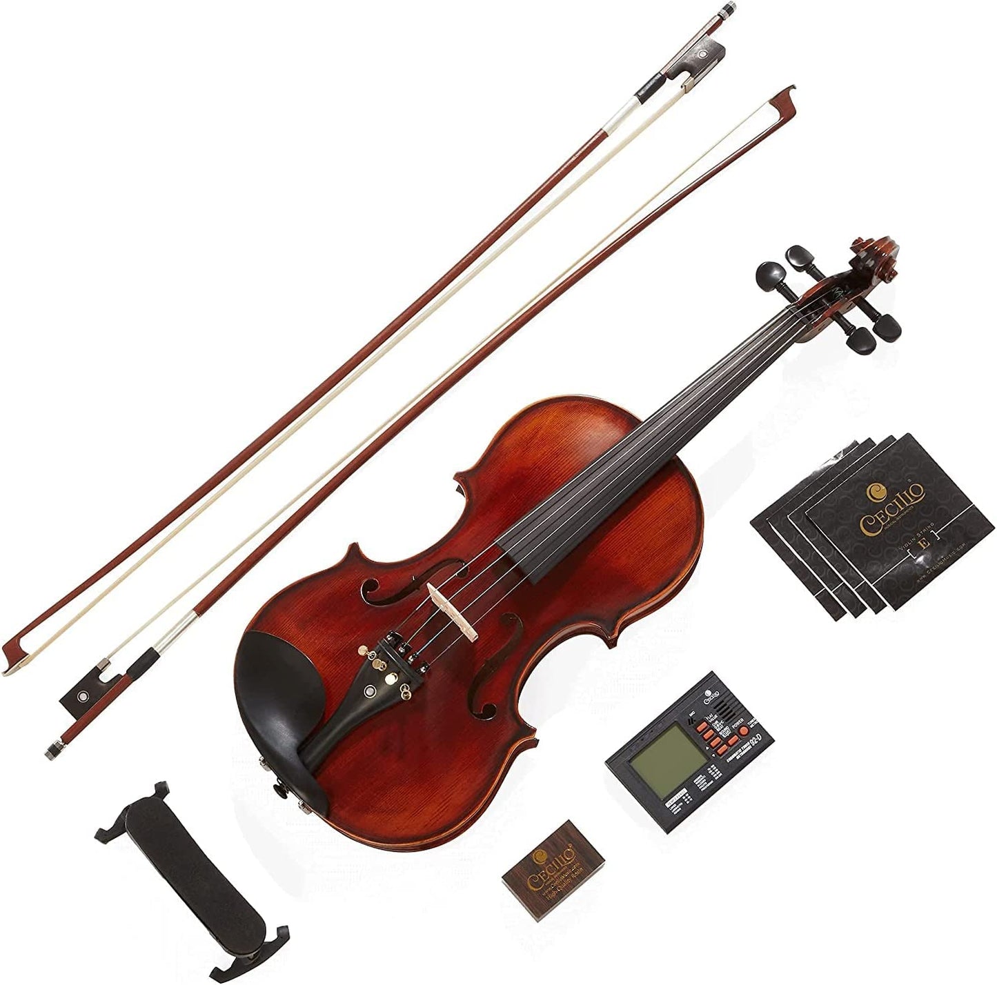 Mendini By Cecilio 4/4MV500+92D Varnish Violin, 4/4 Full Size - Black--- (Like New)