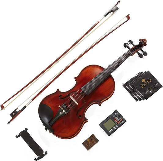 Mendini By Cecilio 4/4MV500+92D Varnish Violin, 4/4 Full Size - Black--- (Like New)