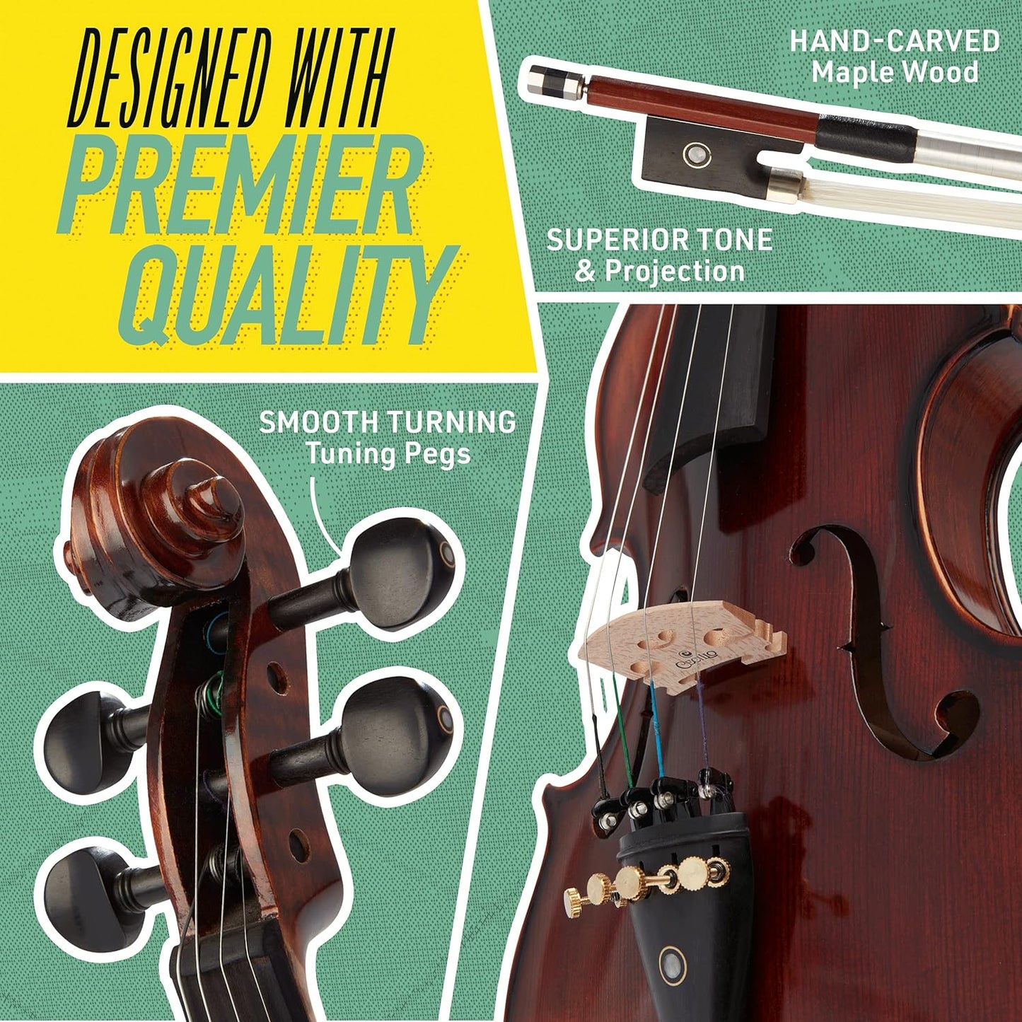 Mendini By Cecilio Violin MV500+92D for Beginner - 3/4 Size, Black Solid Wood (Used)