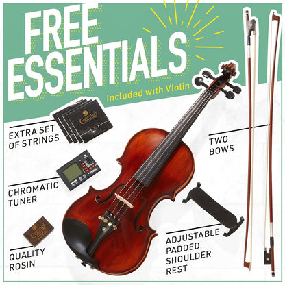 Mendini By Cecilio Violin MV500+92D for Beginner - 3/4 Size, Black Solid Wood (Used)