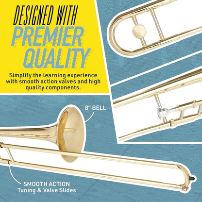 Mendini by Cecilio Trombone Kit, Bb Tenor Brass Instruments w/Case & Gloves (Like New, No Retail Box)