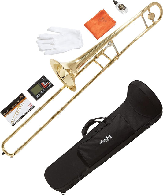 Mendini by Cecilio Trombone Kit, Bb Tenor Brass Instruments w/Case & Gloves (Used)
