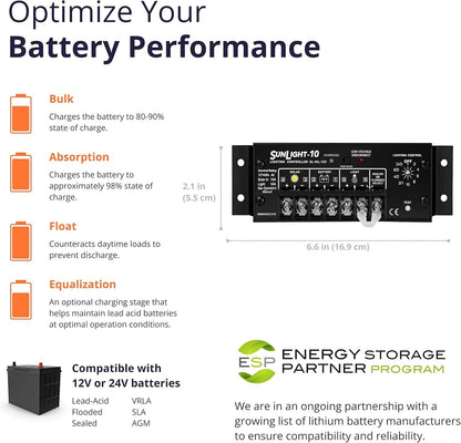 Morningstar SL-10L-12V Sunlight Solar Charge Controller for Battery Regulator (Like New)