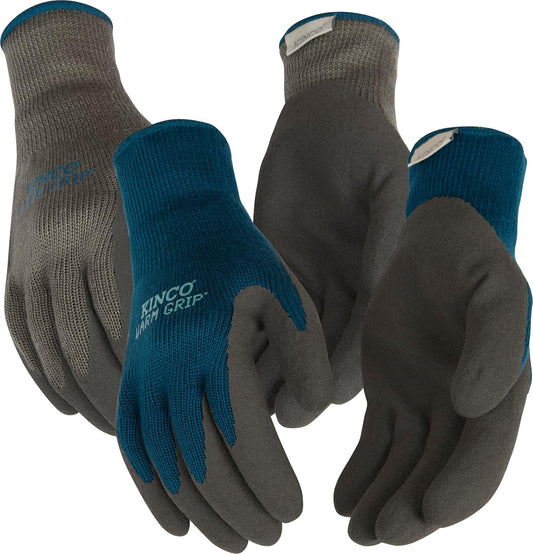 KINCO 1790W-S Women's Warm Grip Thermal Latex Coated Gloves, Small, Blue/Gray (Like New)