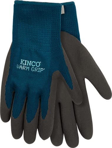 KINCO 1790W-S Women's Warm Grip Thermal Latex Coated Gloves, Small, Blue/Gray (Like New)