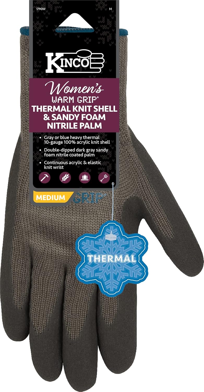 KINCO 1790W-S Women's Warm Grip Thermal Latex Coated Gloves, Small, Blue/Gray (Like New)
