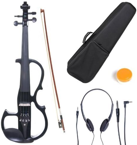 Cecilio Silent Electric Solid Wood Violin w/ Ebony Fittings, Cut Out - Black (Like New)