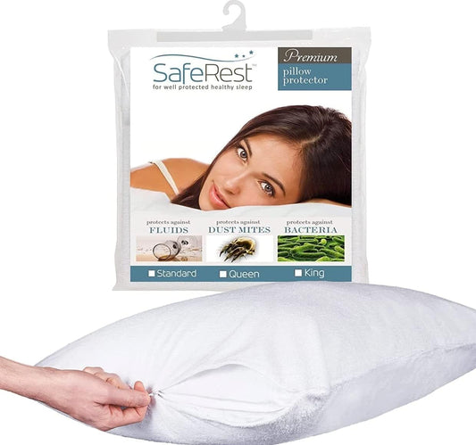 SafeRest Cotton Terry Zippered Pillow Protector, King, Pack of 1 - White (New)