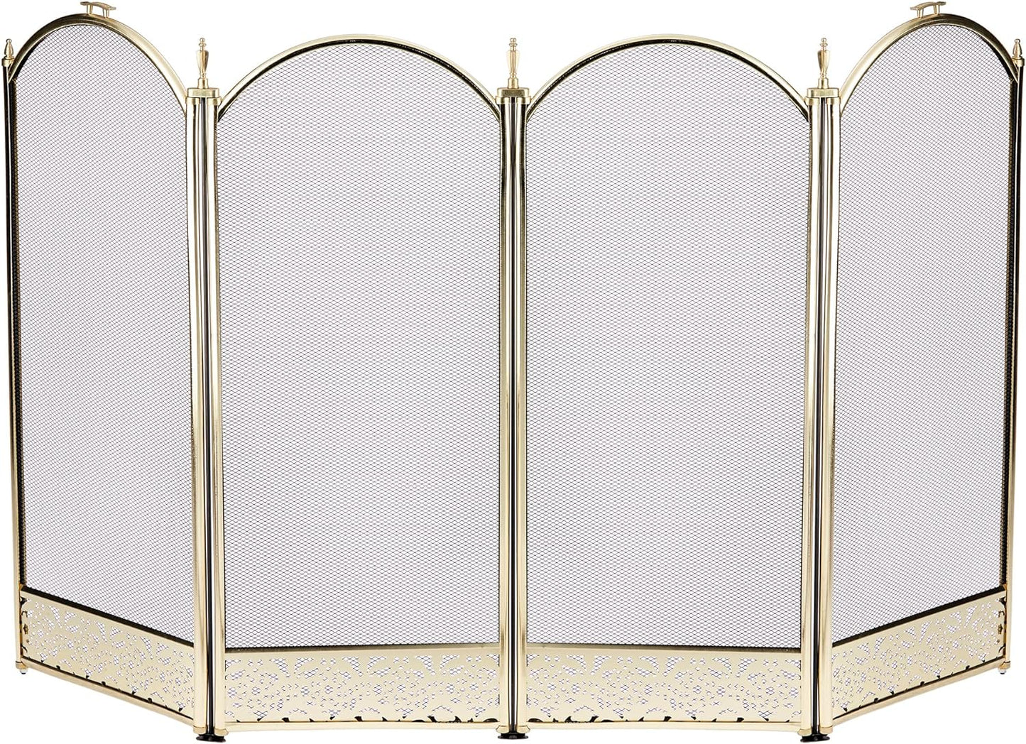 UniFlame 4 Panel Brass Fireplace Screen with Decorative Filigree, Polished Brass (Like New)