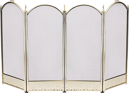 UniFlame 4 Panel Brass Fireplace Screen with Decorative Filigree, Polished Brass (Like New)