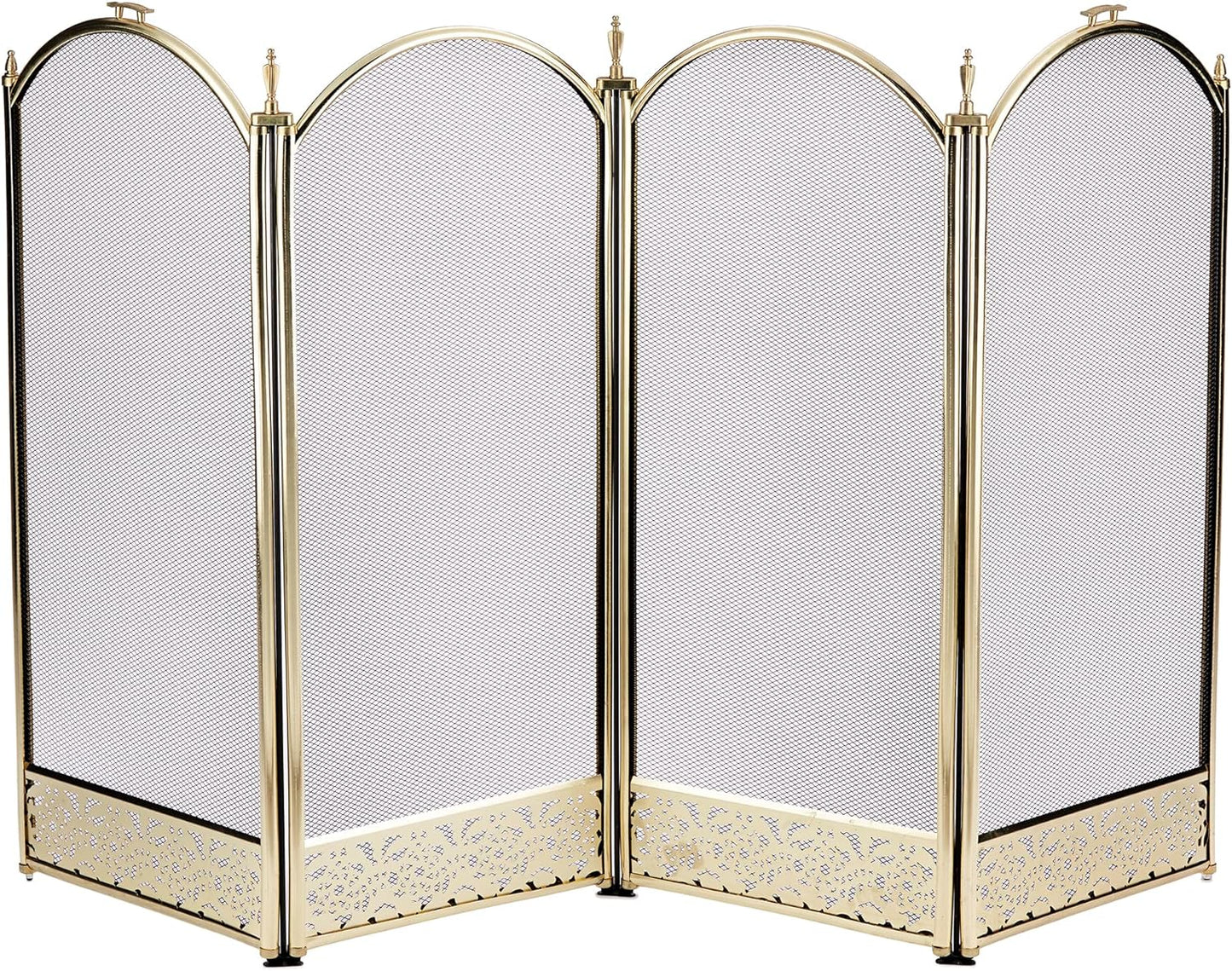 UniFlame 4 Panel Brass Fireplace Screen with Decorative Filigree, Polished Brass (Like New)