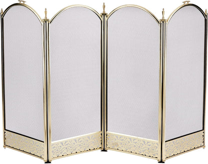 UniFlame 4 Panel Brass Fireplace Screen with Decorative Filigree, Polished Brass (Like New)
