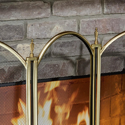 UniFlame 4 Panel Brass Fireplace Screen with Decorative Filigree, Polished Brass (Like New)