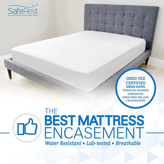 SafeRest Zippered Mattress Protector - Premium 9-12" Waterproof Mattress Cover (New)