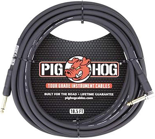 Pig Hog PH186R 1/4 Right Angle Instrument Cable for Laptop, 18.6ft - Black (New)