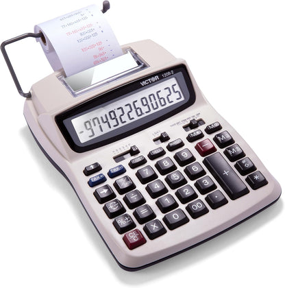 Victor 1208-2 Compact and Reliable Printing Calculator with 12 Digit LCD Display (Like New)