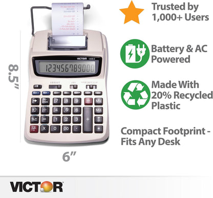 Victor 1208-2 Compact and Reliable Printing Calculator with 12 Digit LCD Display (Like New)