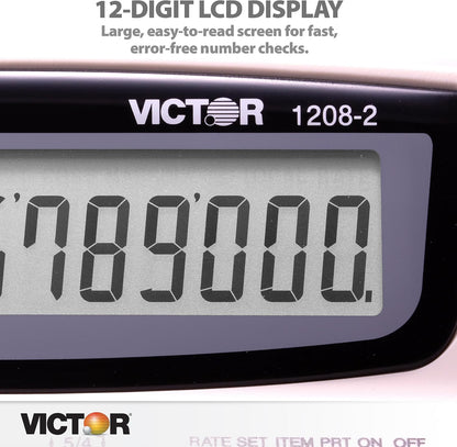 Victor 1208-2 Compact and Reliable Printing Calculator with 12 Digit LCD Display (Like New)
