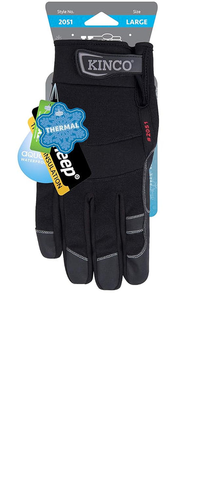 Kinco 2051-XL Lined Waterproof Cold Weather Velcro Adults Gloves, Black, X-Large (Like New)