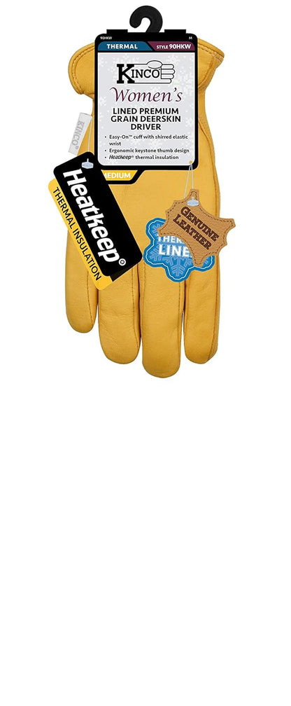 Kinco - Women's Golden Full Grain Deerskin Leather Insulated Gloves, Medium (Like New)