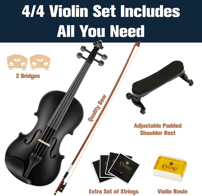 Mendini By Cecilio Violin For Beginners, Kids & Adults w/Hard Case, 4/4 -Black (Like New, No Retail Box)
