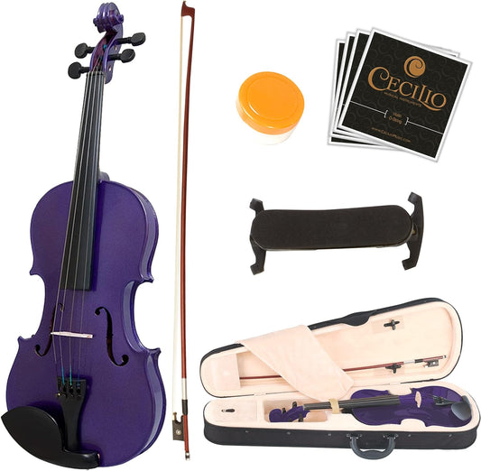 Mendini By Cecilio Solid Wood Violin 1/4 Size, Purple (Used)