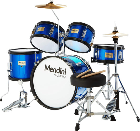 Mendini Kids Starter Drum Set 5 Piecew/ Bass, Toms, Snare - Blue Metallic (Used)