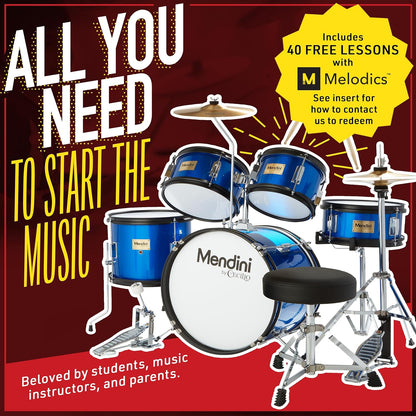 Mendini by Cecilio 5 Piece 16 Inch Junior Drums Kit - Blue Metallic- (Like New)