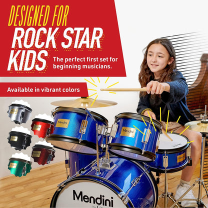 Mendini Kids Starter Drum Set 5 Piecew/ Bass, Toms, Snare - Blue Metallic (Used)