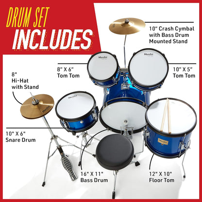 Mendini by Cecilio 5 Piece 16 Inch Junior Drums Kit - Blue Metallic- (Like New)