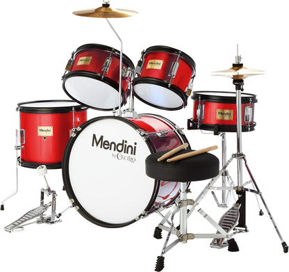 Mendini By Cecilio Kids - Starter Drums Kit w/Bass, Toms, Snare, Red Drum Set (Like New)