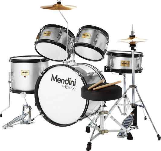 Mendini By Cecilio Kids Drum Set - Starter Drums with Bass, Toms, Snare, Silver- (Used)