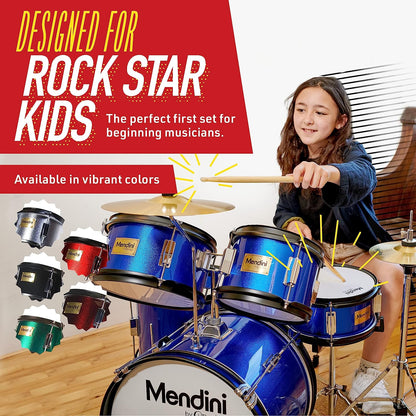 Mendini By Cecilio Kids Drum Set - Starter Drums with Bass, Toms, Snare, Silver- (Used)