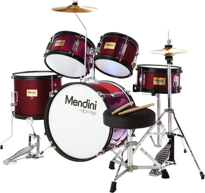 Mendini By Cecilio MJDS-5-WR Durable Wood 5 Pieces Drum Set Entry Level Drummer (Used, No Retail Box)