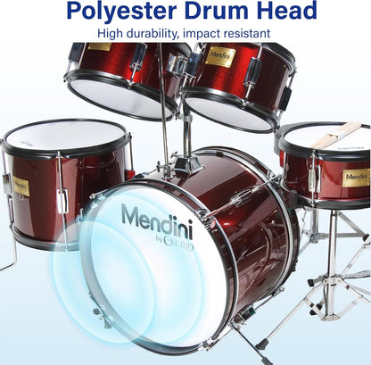 Mendini By Cecilio MJDS-5-WR Durable Wood 5 Pieces Drum Set Entry Level Drummer (Used, No Retail Box)